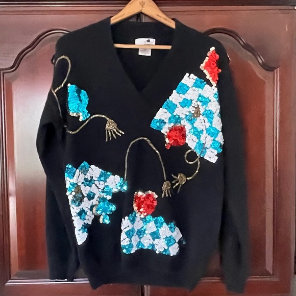 Vintage 1980s card game Angora blend sweater size medium - Picture 9 of 15